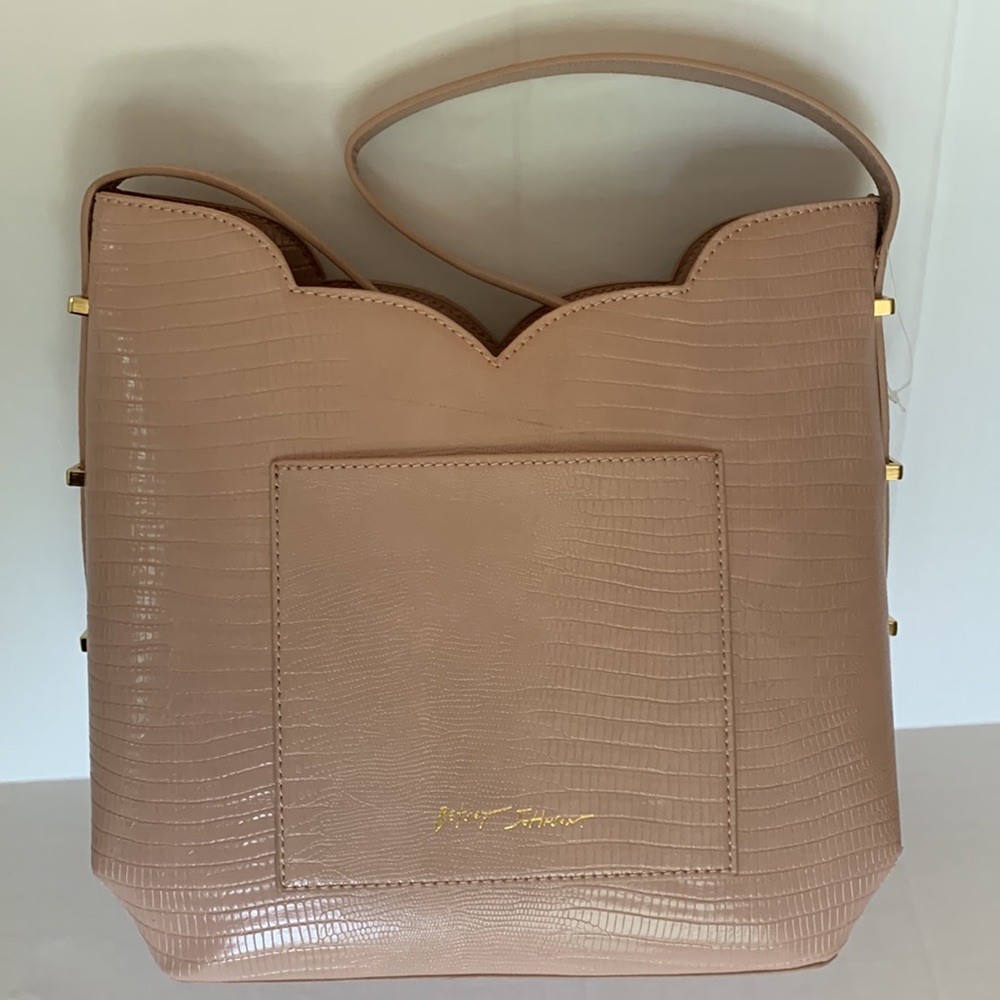 BETSY JOHNSON.Croc embossed pink faux leather structured shoulder bag w/… - Picture 5 of 15